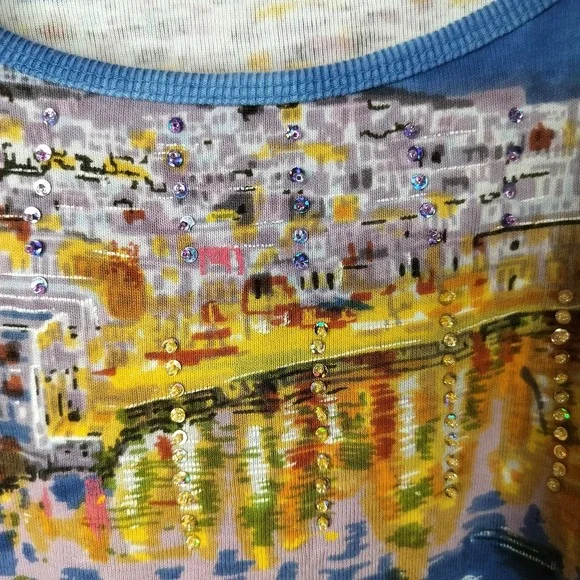 Take Two Scenic Floral Print Sequin Embellished Tee Art to Wear - Picture 8 of 11